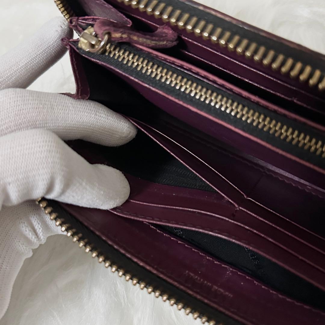 【美品】BURBERRY レザー 長財布 ノバチェック プレート ロゴ ボルドー