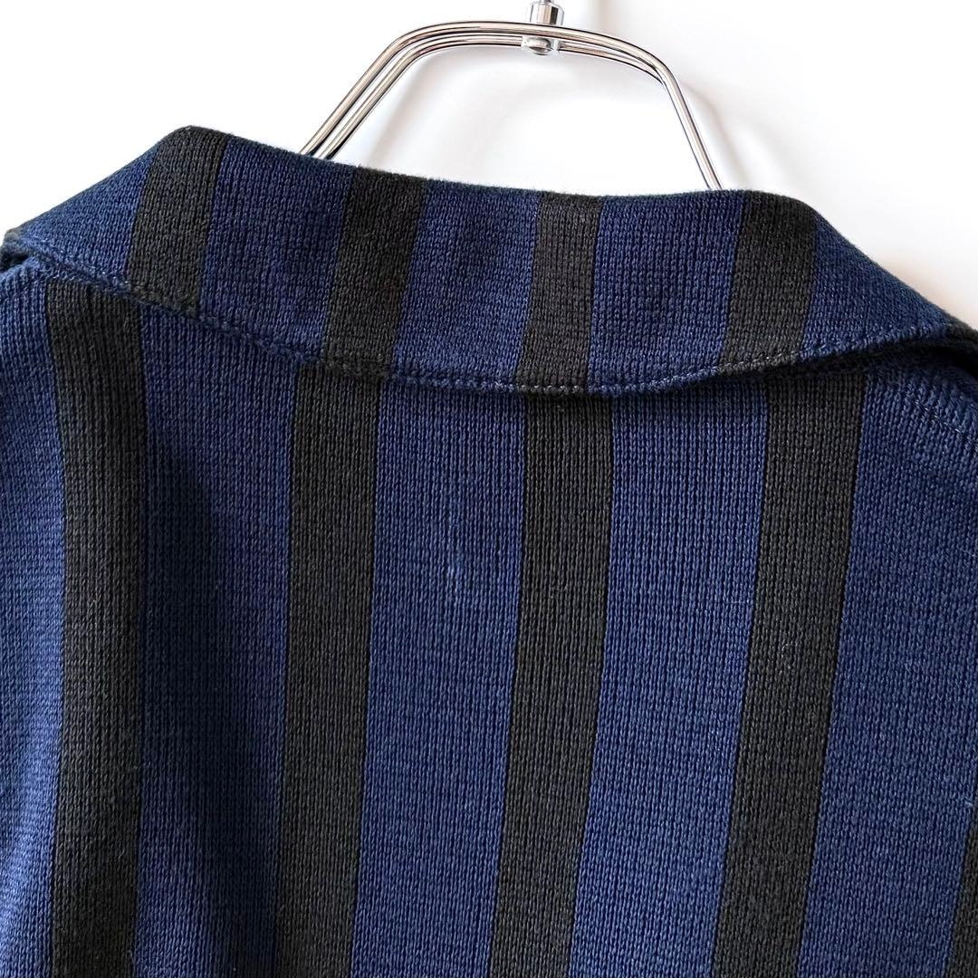 希少XXS LARDINI ニットジャケット アンコン ストライプ ブルー系