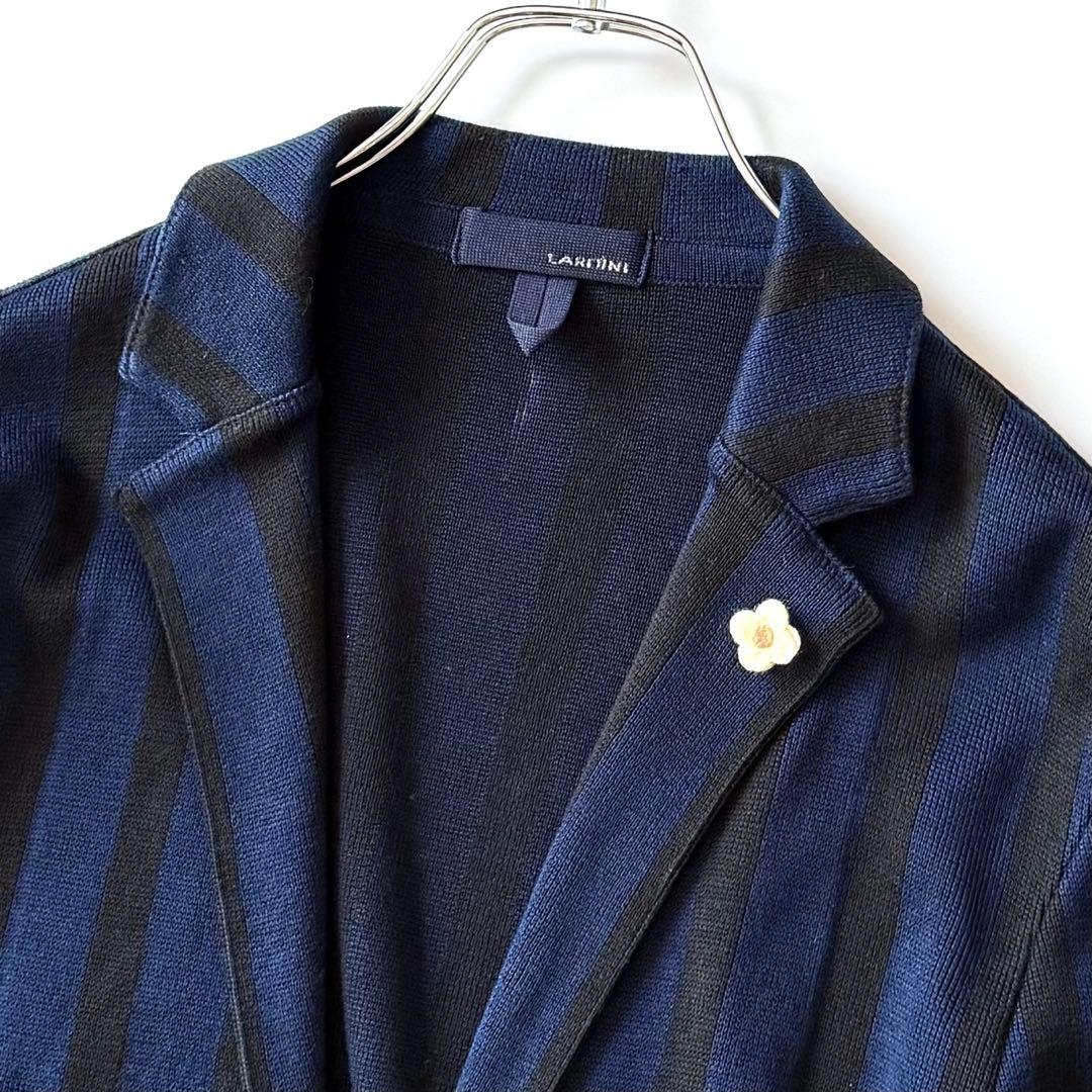 希少XXS LARDINI ニットジャケット アンコン ストライプ ブルー系