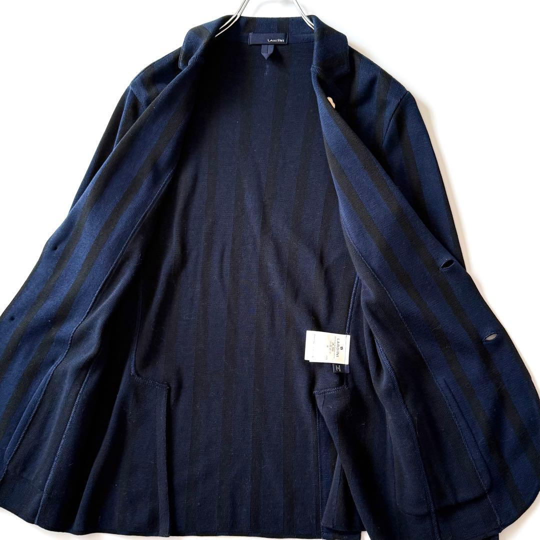希少XXS LARDINI ニットジャケット アンコン ストライプ ブルー系