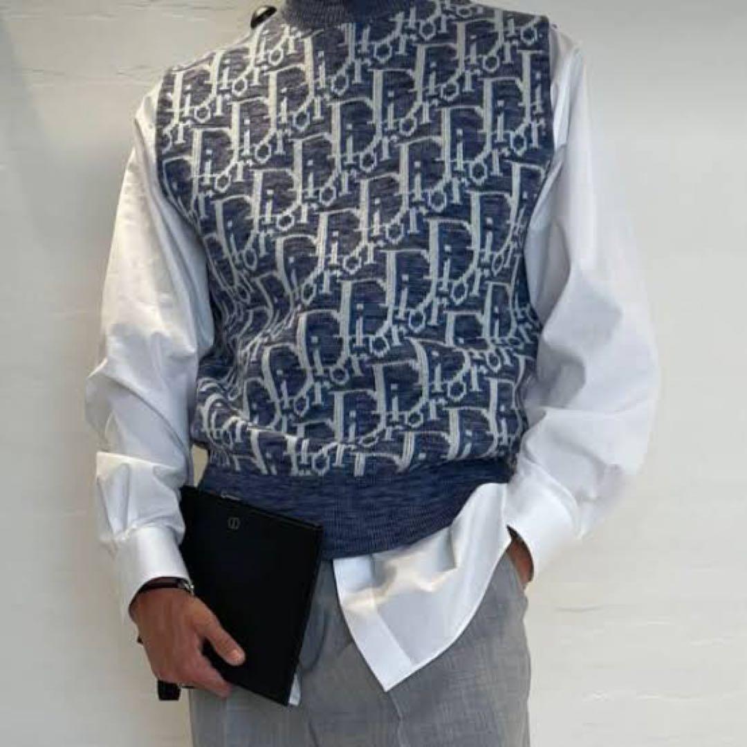 本物 DIOR ディオールSHAWN Oblique ウール ニット ベスト L