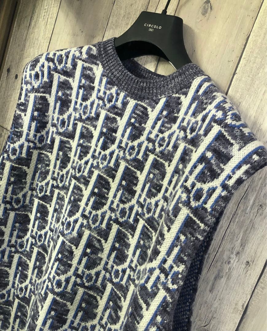 本物 DIOR ディオールSHAWN Oblique ウール ニット ベスト L
