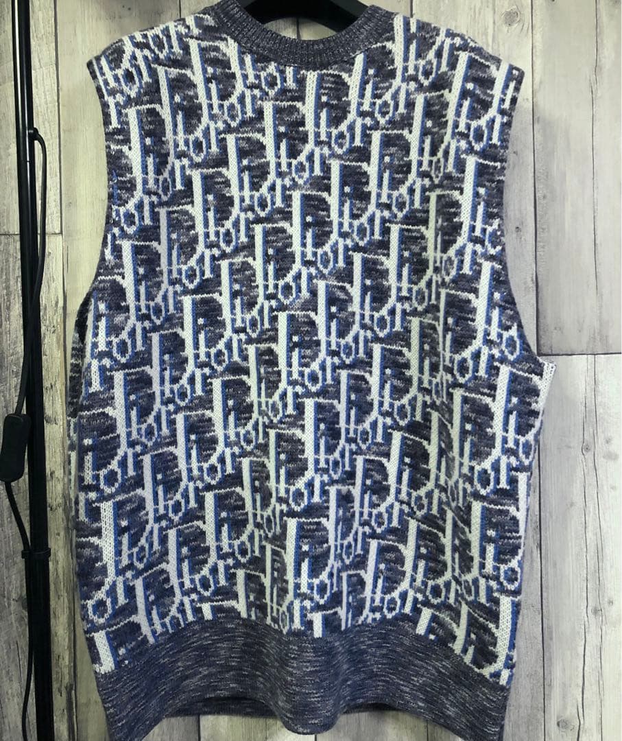 本物 DIOR ディオールSHAWN Oblique ウール ニット ベスト L