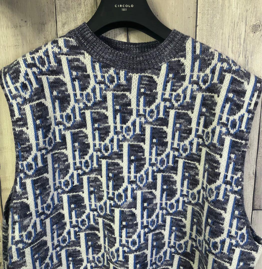 本物 DIOR ディオールSHAWN Oblique ウール ニット ベスト L