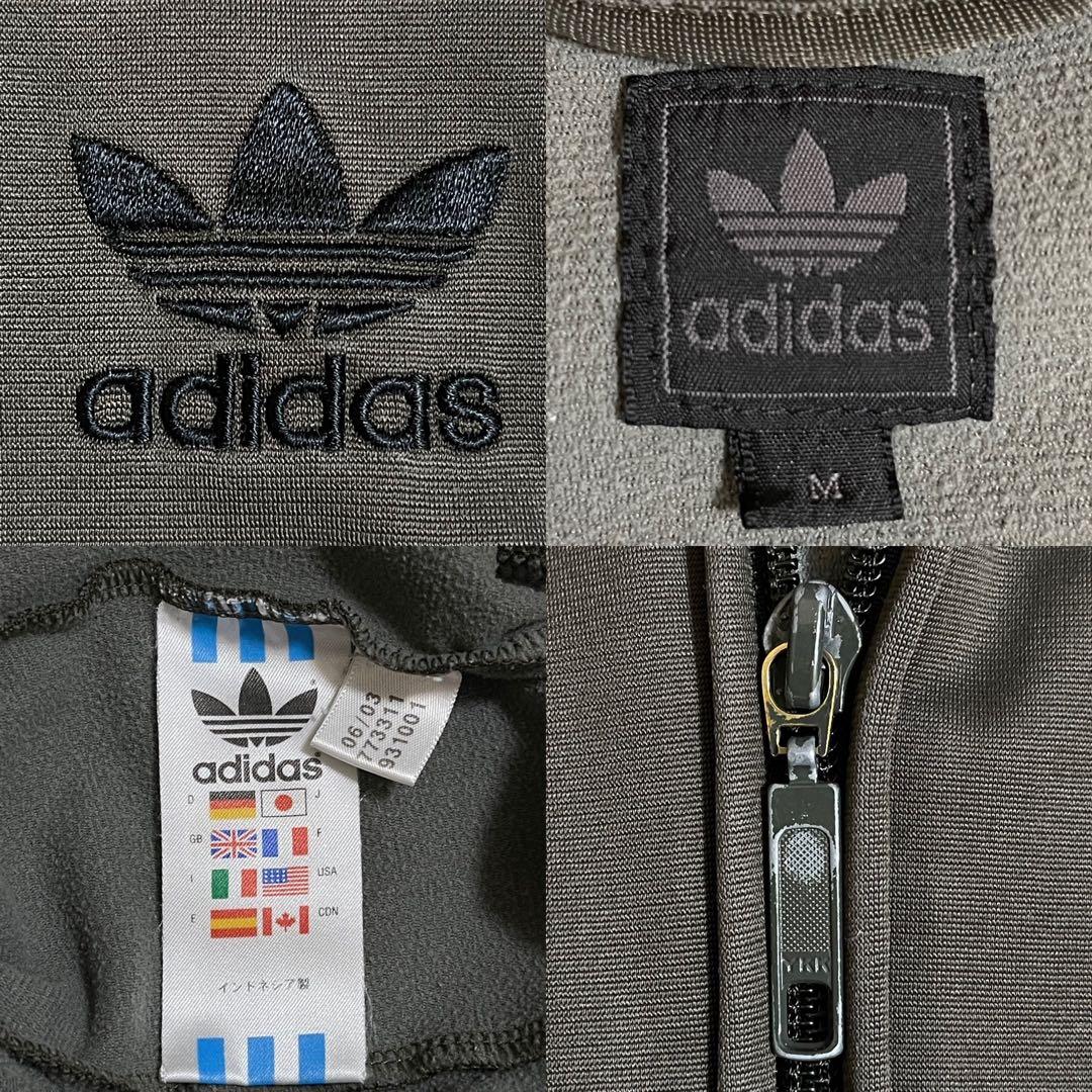 美品90s】アディダス刺繍トラックジャケット古着ジャージトップダークカーキ深緑