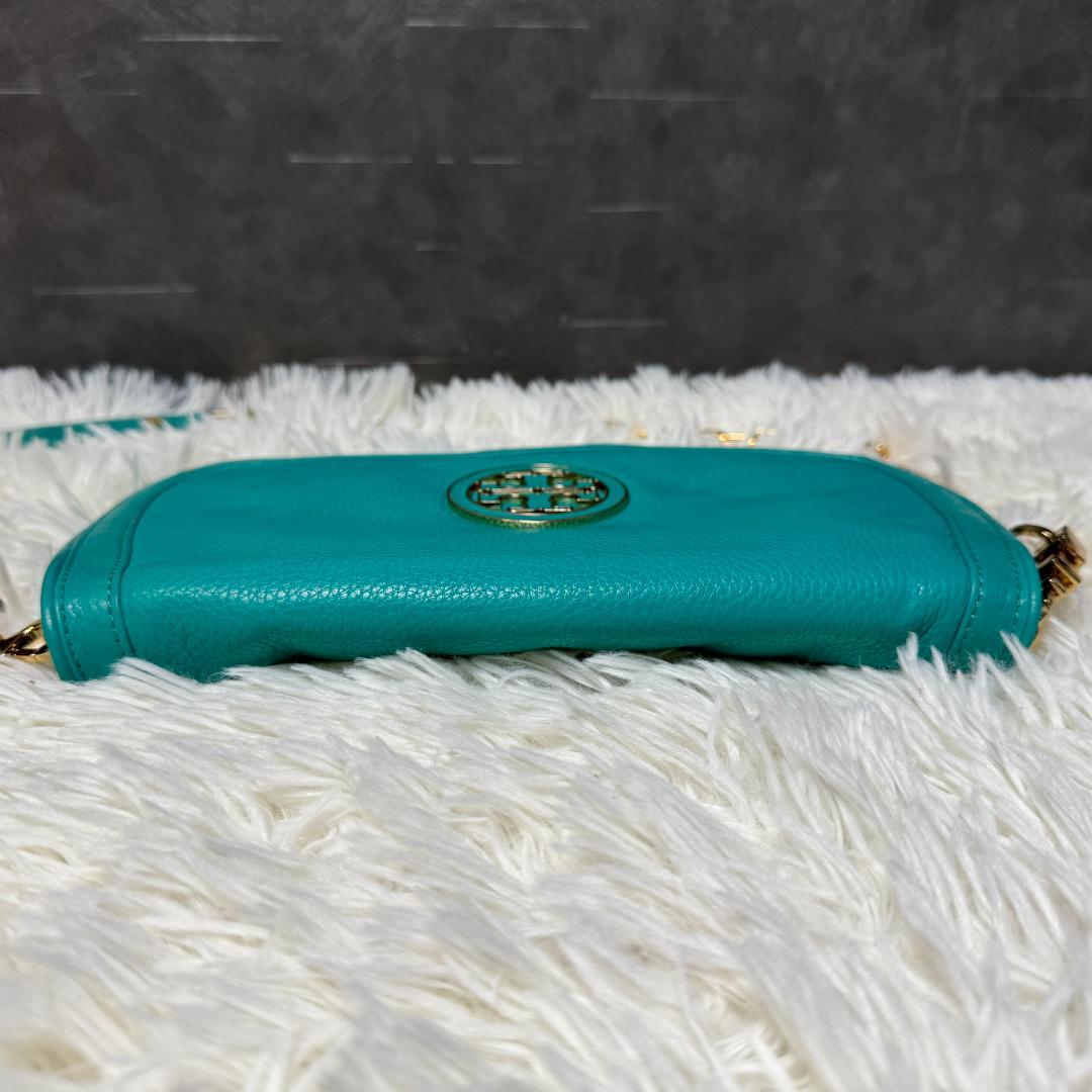 美品⭐︎トリーバーチ ショルダーバッグ　パーティ　チェーン　保存袋付き　ターコイズ