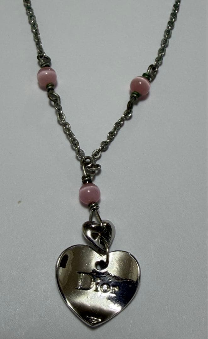 Dior ハート型チャーム ネックレス　ピンク