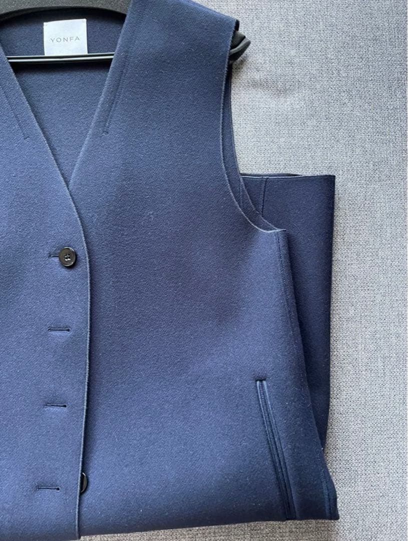 美品　YONFA ヨンファ ウールジレ ネイビー　ロング　ジレ