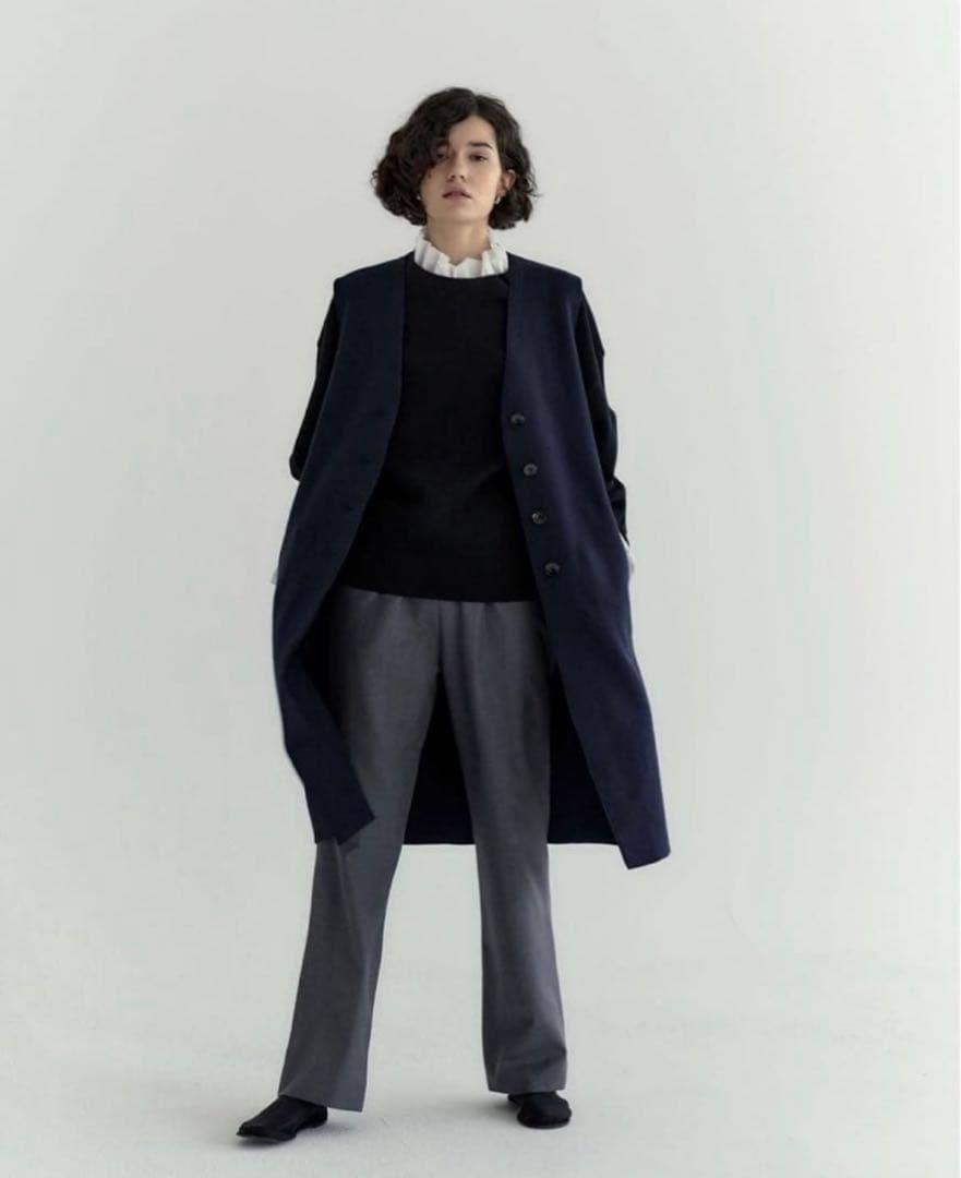 美品　YONFA ヨンファ ウールジレ ネイビー　ロング　ジレ