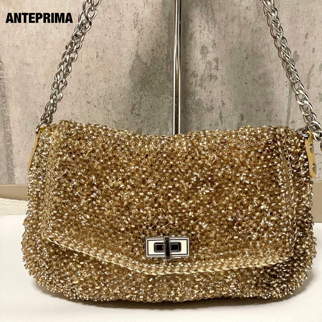美品 アンテプリマ ワイヤーバッグ ルケット リング ビジュー 金具 ゴールド