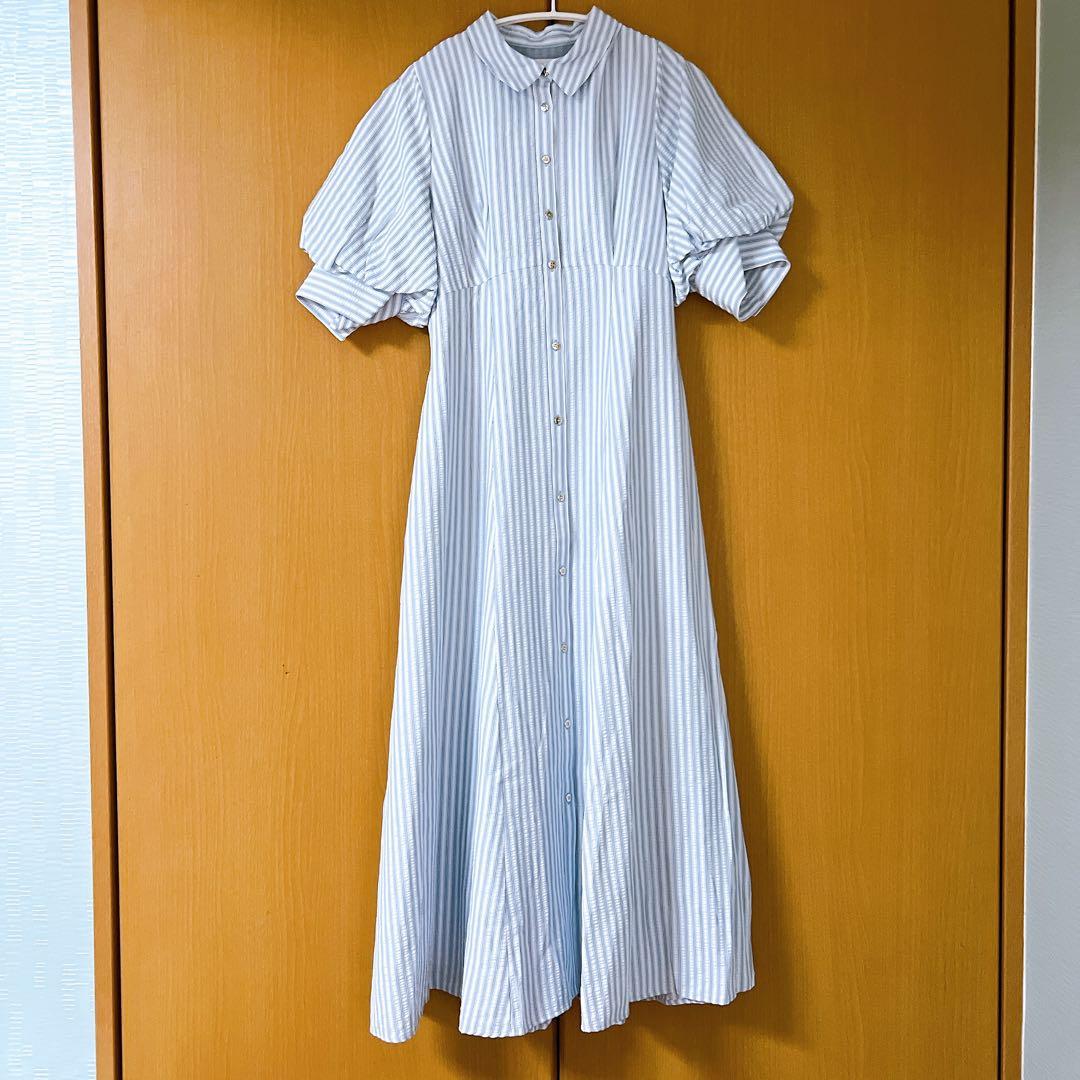 【美品】サッカーストライプフレアシャツワンピース 36 ラブティックボンボン