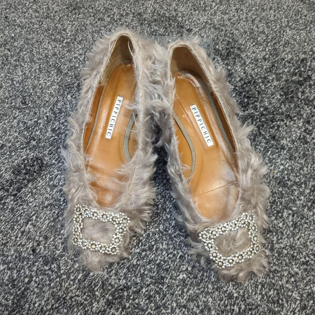 ピッピシック フラットシューズ パンプス ビジュー ファー jewelry
