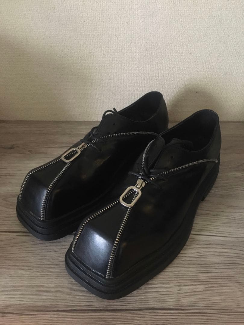 shoowtime ジップデザインスクエアトゥホールシューズ