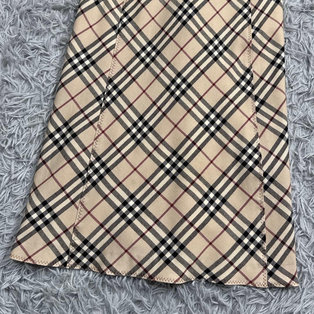 バーバリー ノバチェックロングワンピース ノースリーブ ベージュ ウール 36