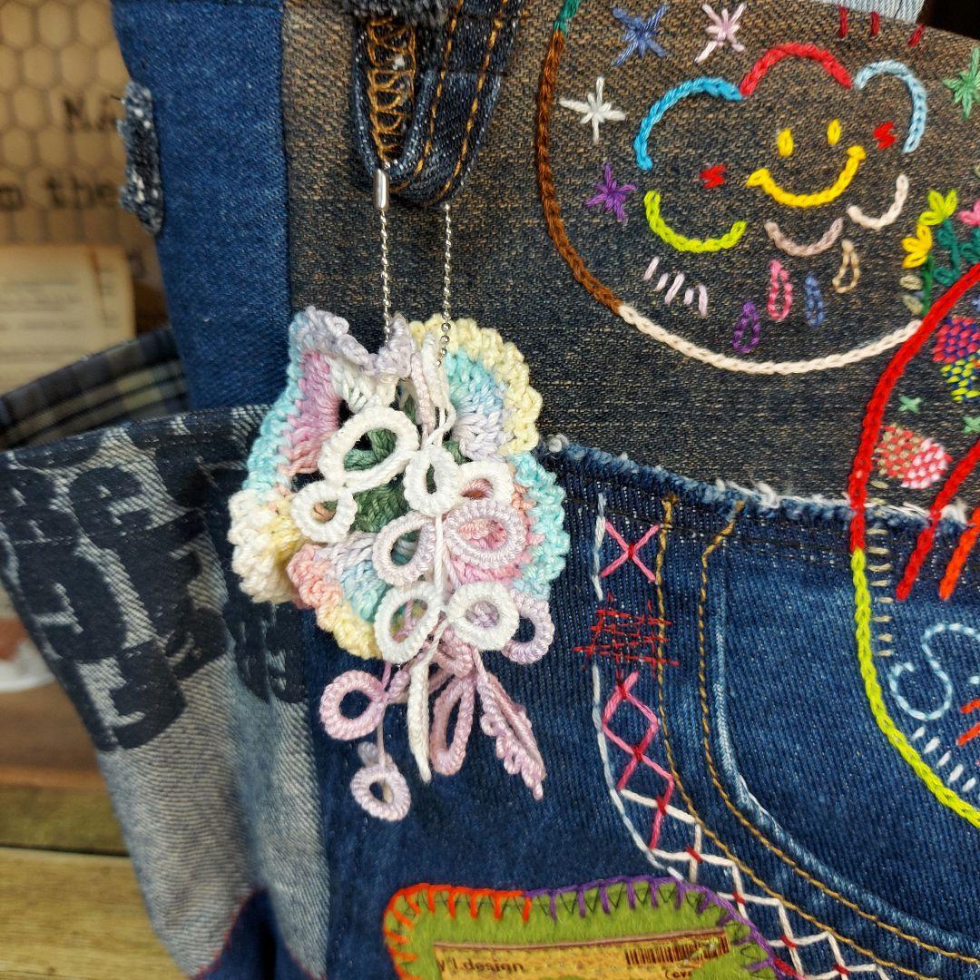 【Kal】大きな刺繍デニムバック　No.625　デニムリメイク