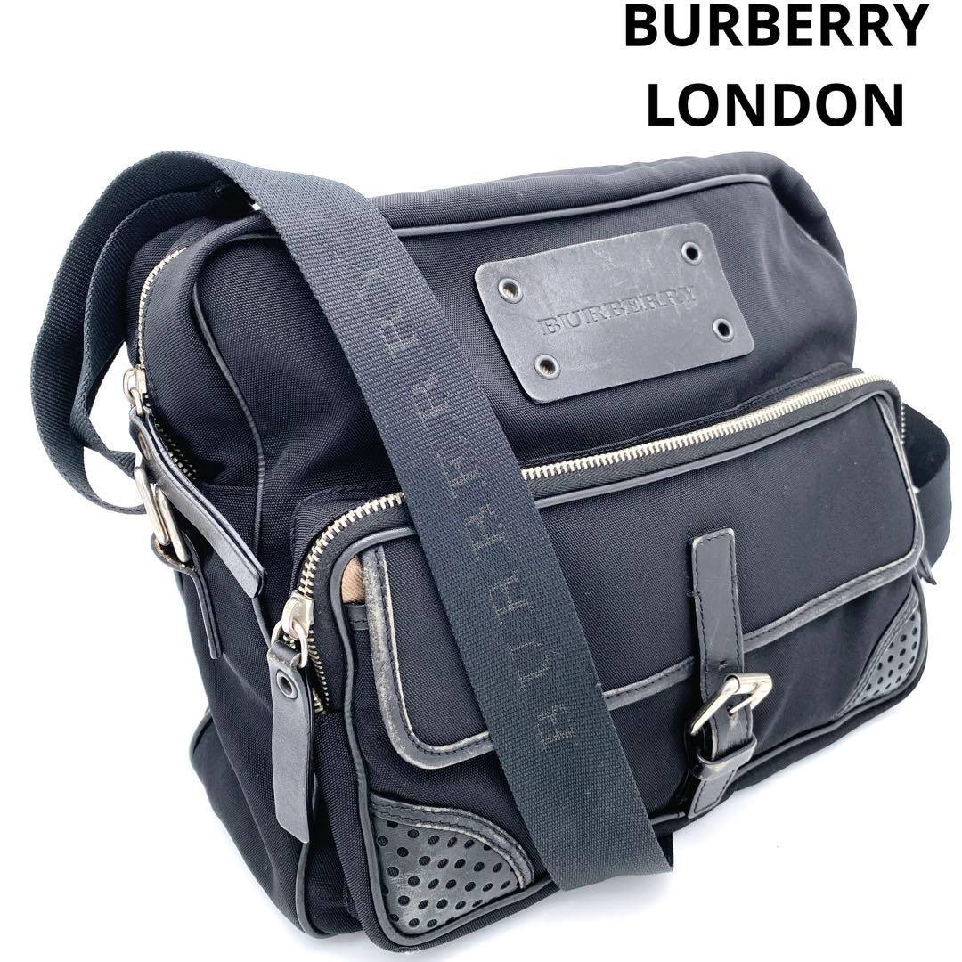 希少 バーバリーロンドン ショルダーバッグ ロゴ刻印 ノバチェック 黒 男女兼用