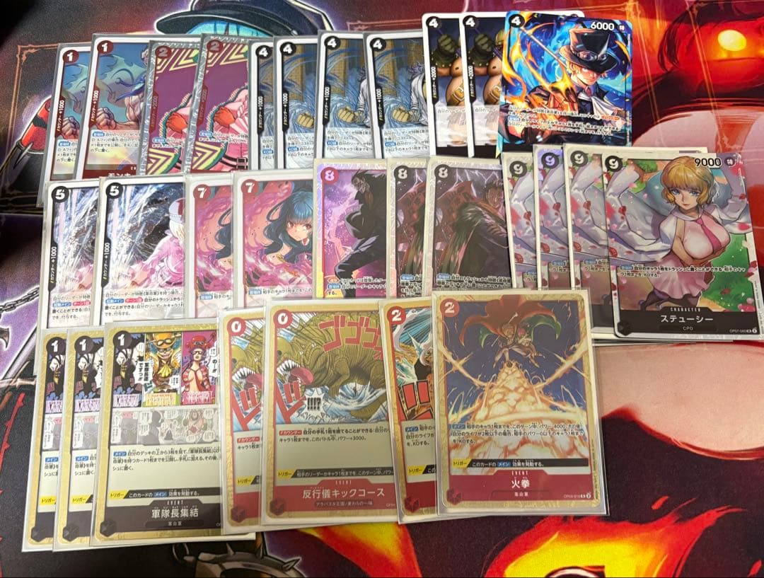 ワンピースカード　赤黒サボ　デッキ リーダーパラ　パラレル多数 調整パッチ付き