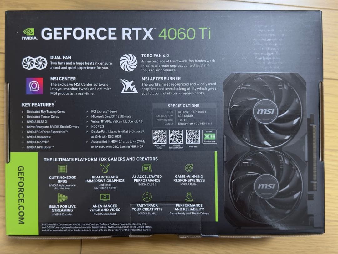 グラフィックボード・グラボ・ビデオカード GeForce RTX4060Ti VENTUS 2X BLACK 8G OC