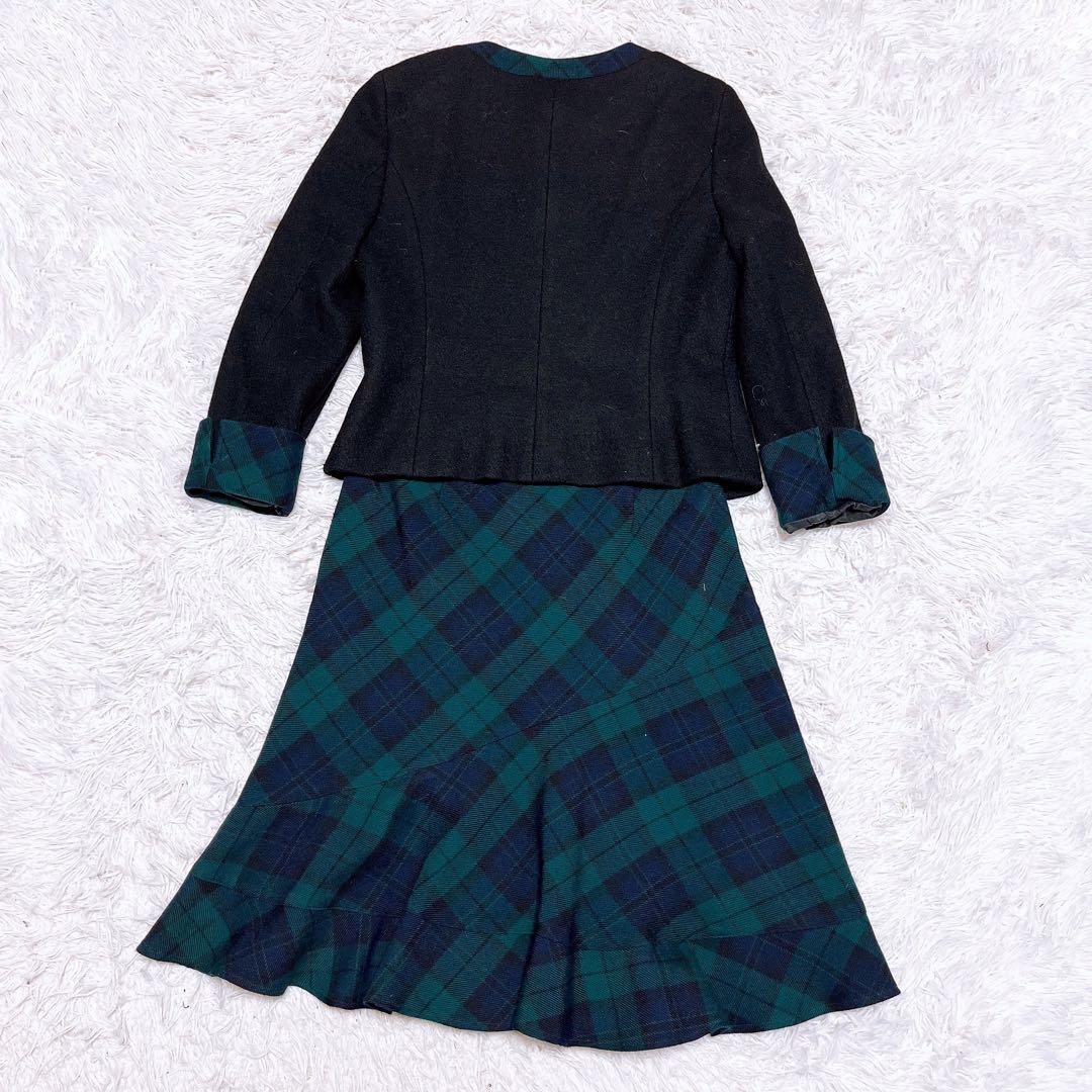 美品 KEITH チェック セットアップ チャイナ ノーカラー フリル スカート