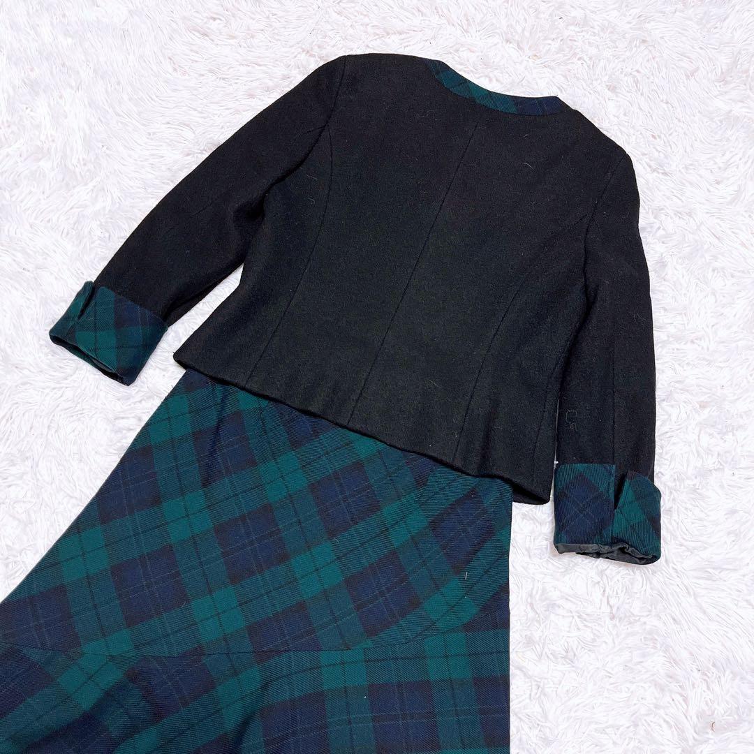 美品 KEITH チェック セットアップ チャイナ ノーカラー フリル スカート