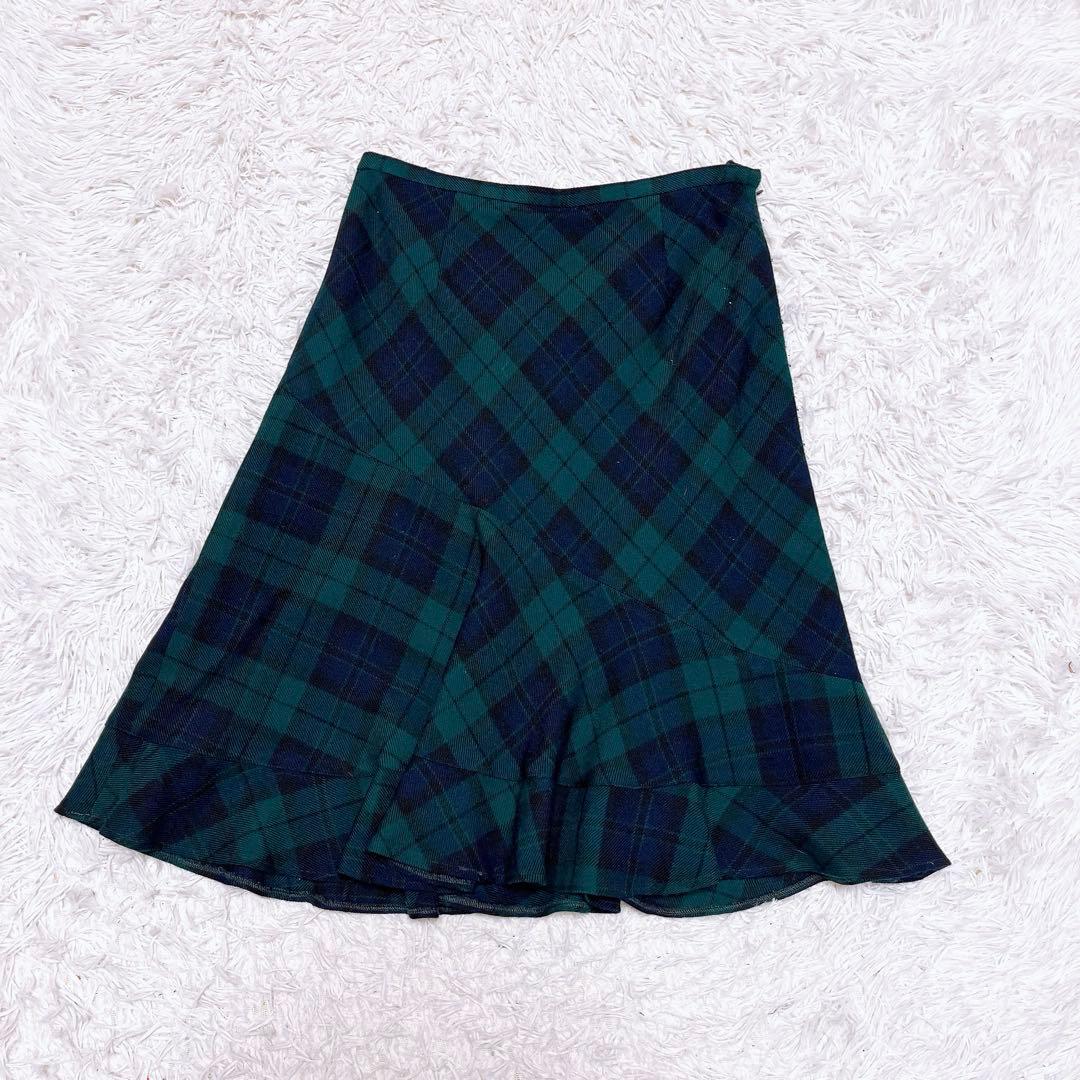 美品 KEITH チェック セットアップ チャイナ ノーカラー フリル スカート