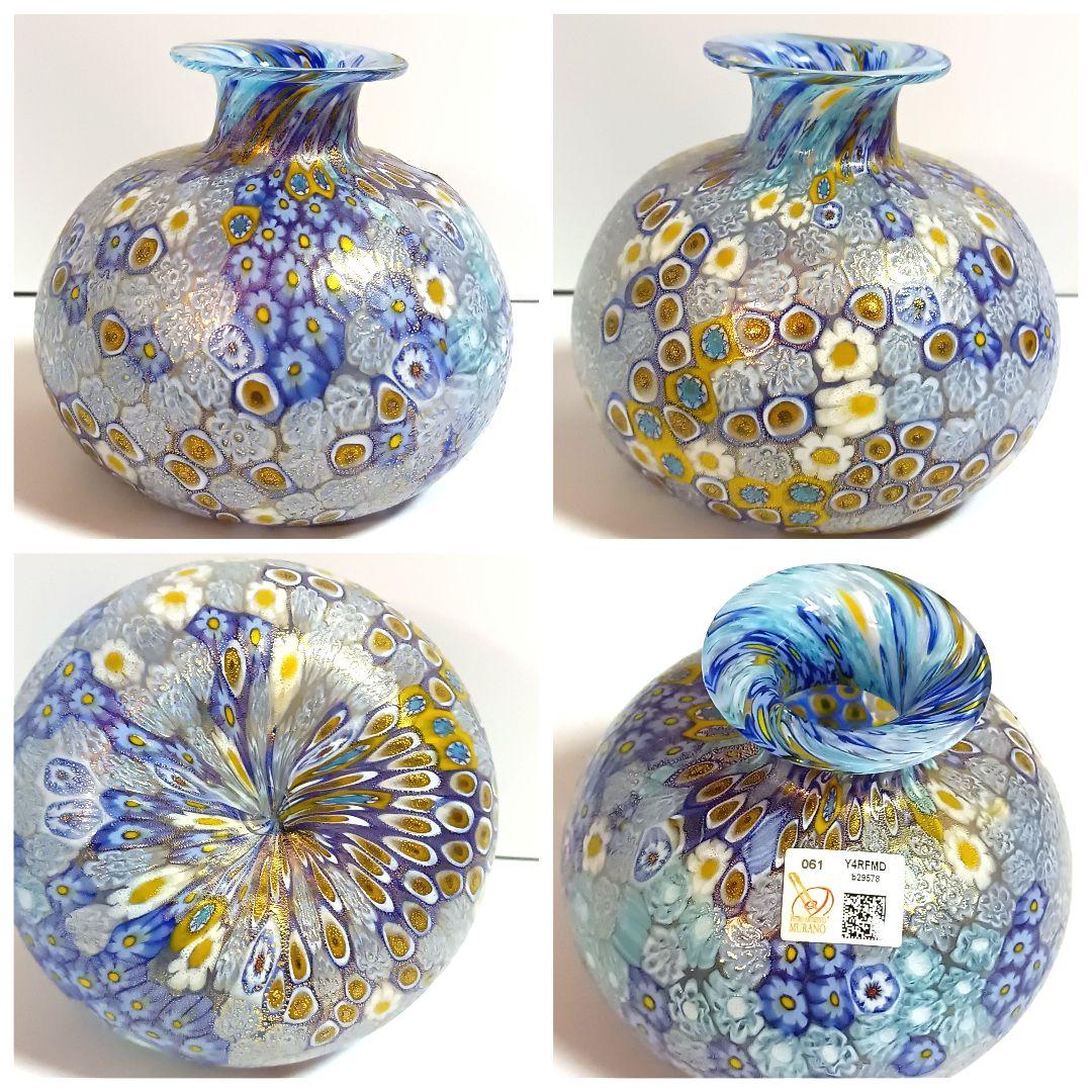 【美品】ITALY MURANO ミルフィオリ ベネチアンガラス 金彩 花瓶