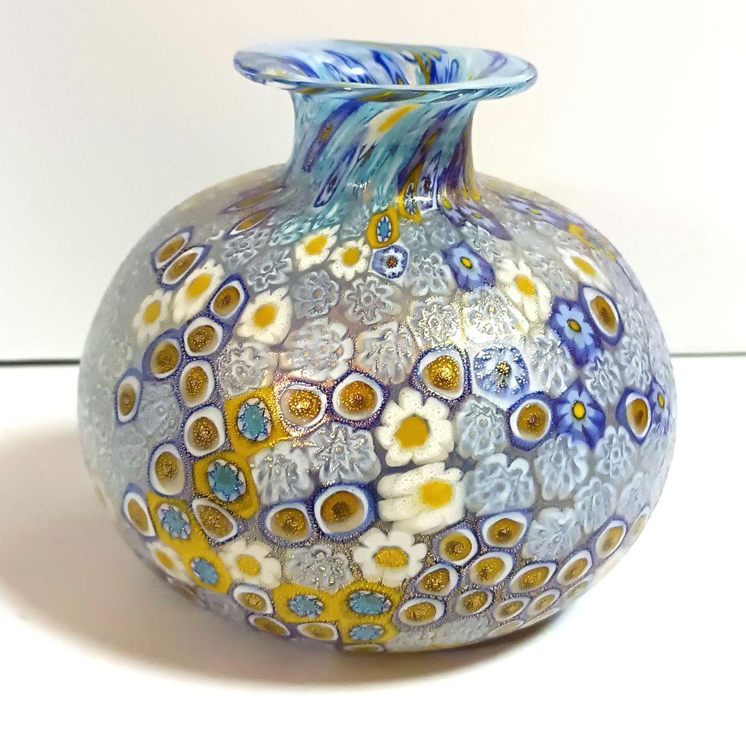 【美品】ITALY MURANO ミルフィオリ ベネチアンガラス 金彩 花瓶