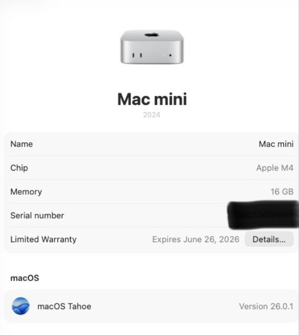 【美品】Mac mini m4 256GB 保証あり