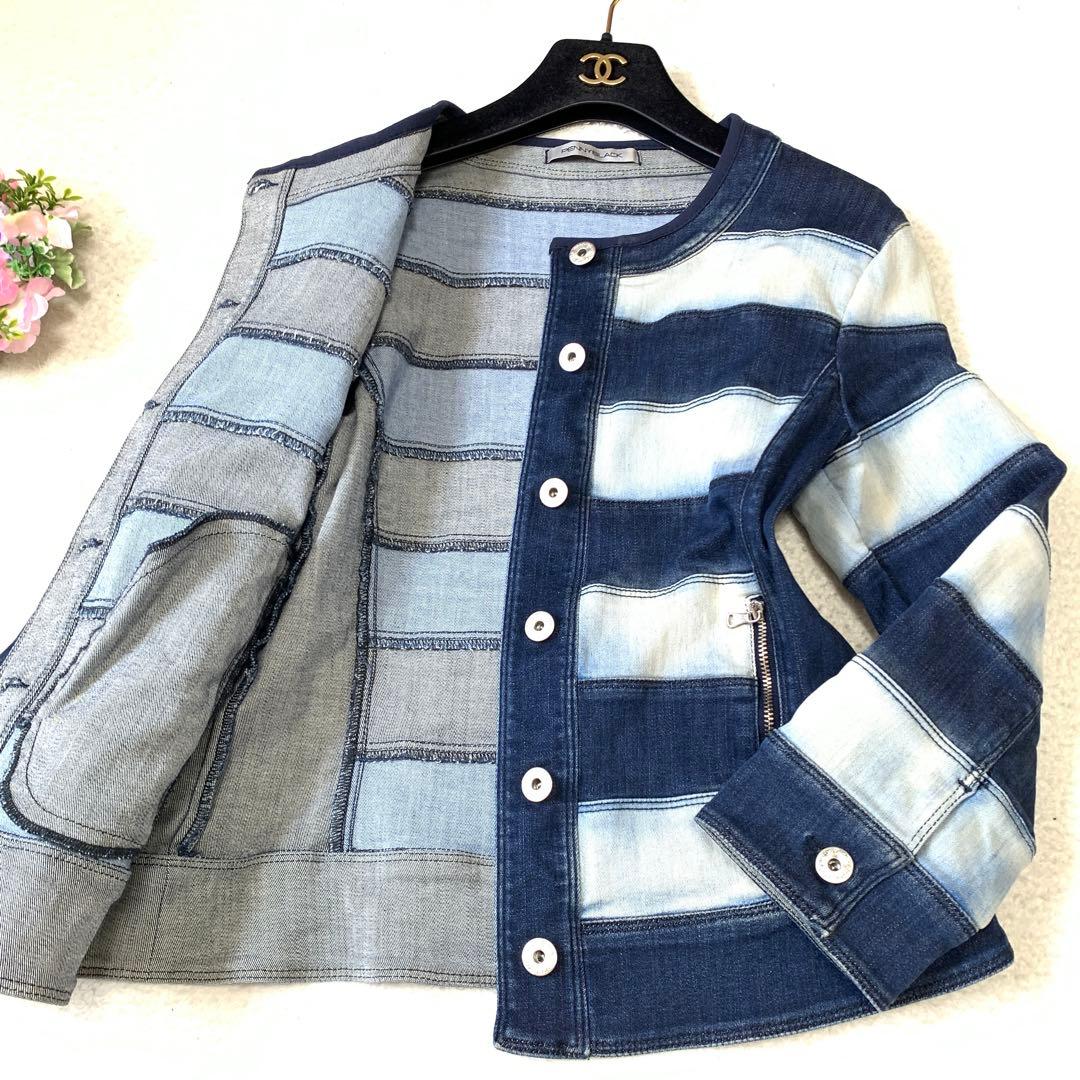 ★ Marissa様マックスマーラデニムジャケット伸縮❤︎ ぼかし染めボーダー　L