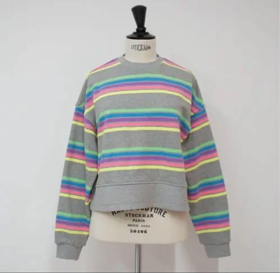 リンカブル カラフルボーダートップス(グレー)