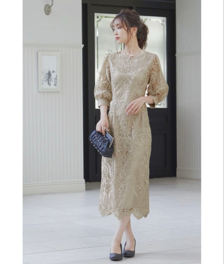 【Ruru】ニアナ niana 刺繍レース バックリボン タイトドレス S