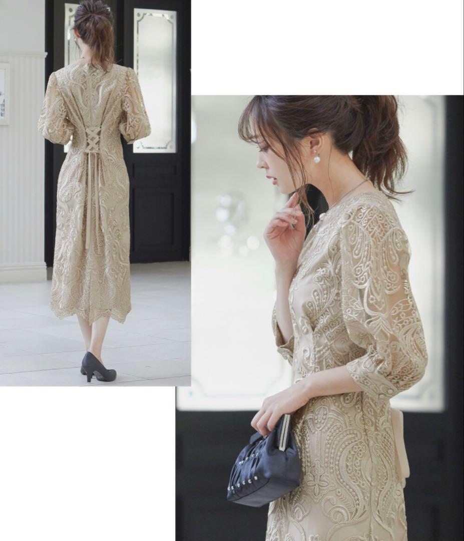 【Ruru】ニアナ niana 刺繍レース バックリボン タイトドレス S