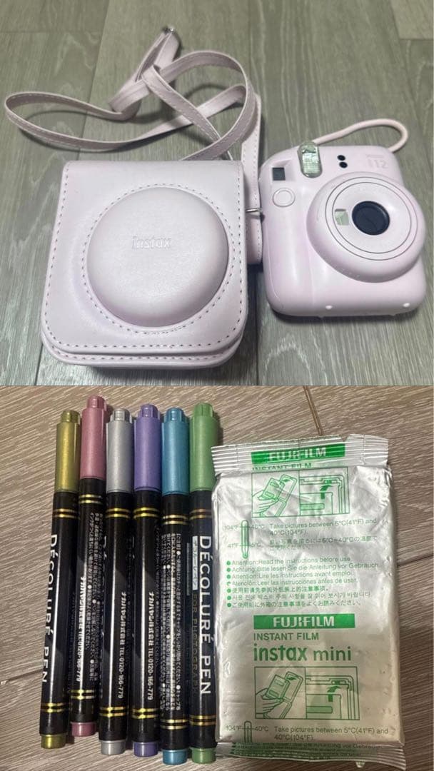instax mini 12ピンク ケース&フィルム&落書き用ペン6本付き