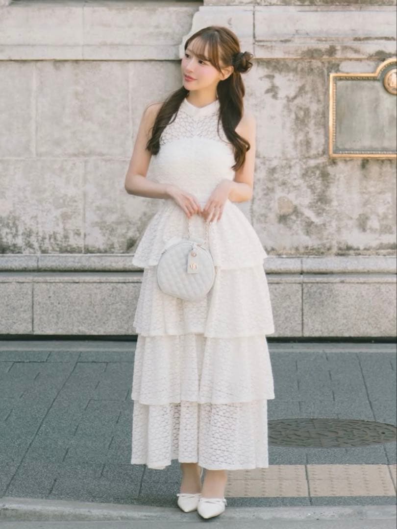 Darich♡バックリボンフラワーレースティアードロングドレス　(Free)