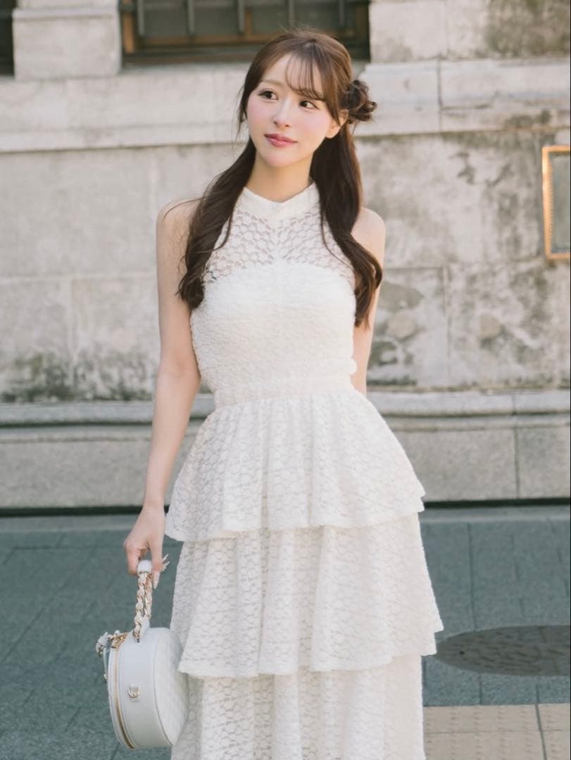 Darich♡バックリボンフラワーレースティアードロングドレス　(Free)