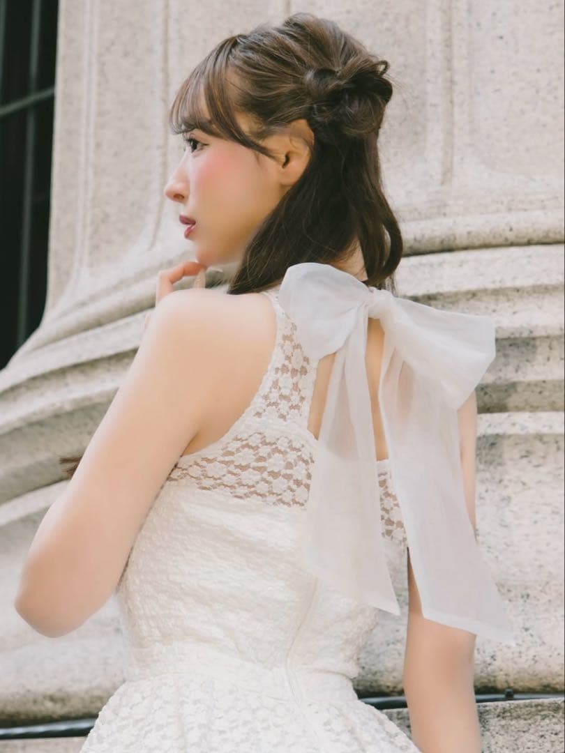 Darich♡バックリボンフラワーレースティアードロングドレス　(Free)