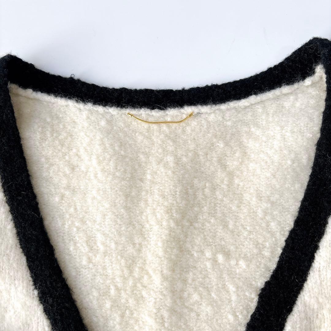 美品⁑ドゥーズィエムクラス　ウールカシミヤバイカラーニットカーディガン　ホワイト