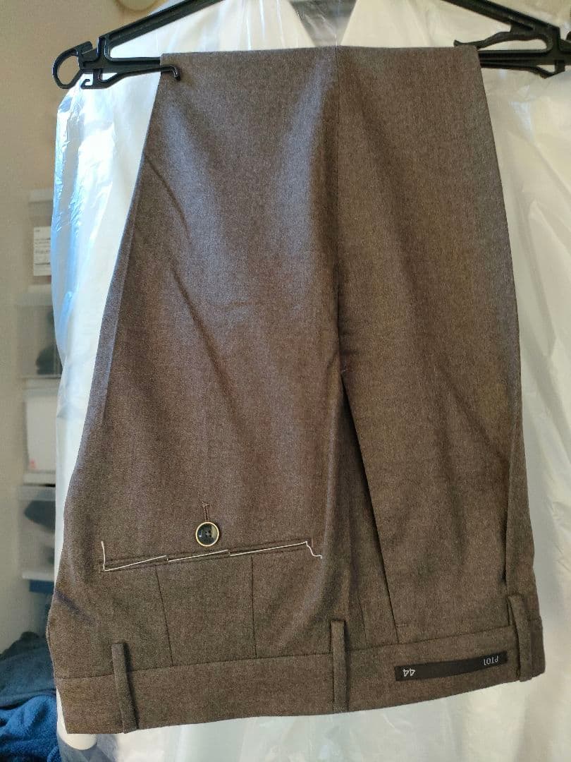 PT01ブラウン ワンタックフロント スラックス 44