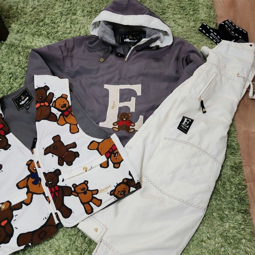 ビンテージ エレッセ ベスト付き テディベア スキー スノボウェブ 上下セット