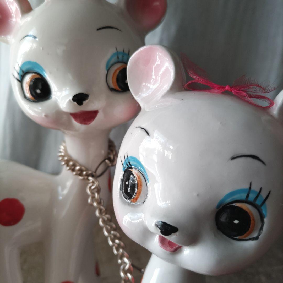 昭和レトロ バンビ 鹿 親子 置物 ヴィンテージ / 内藤ルネ 宇山あゆみ 猫