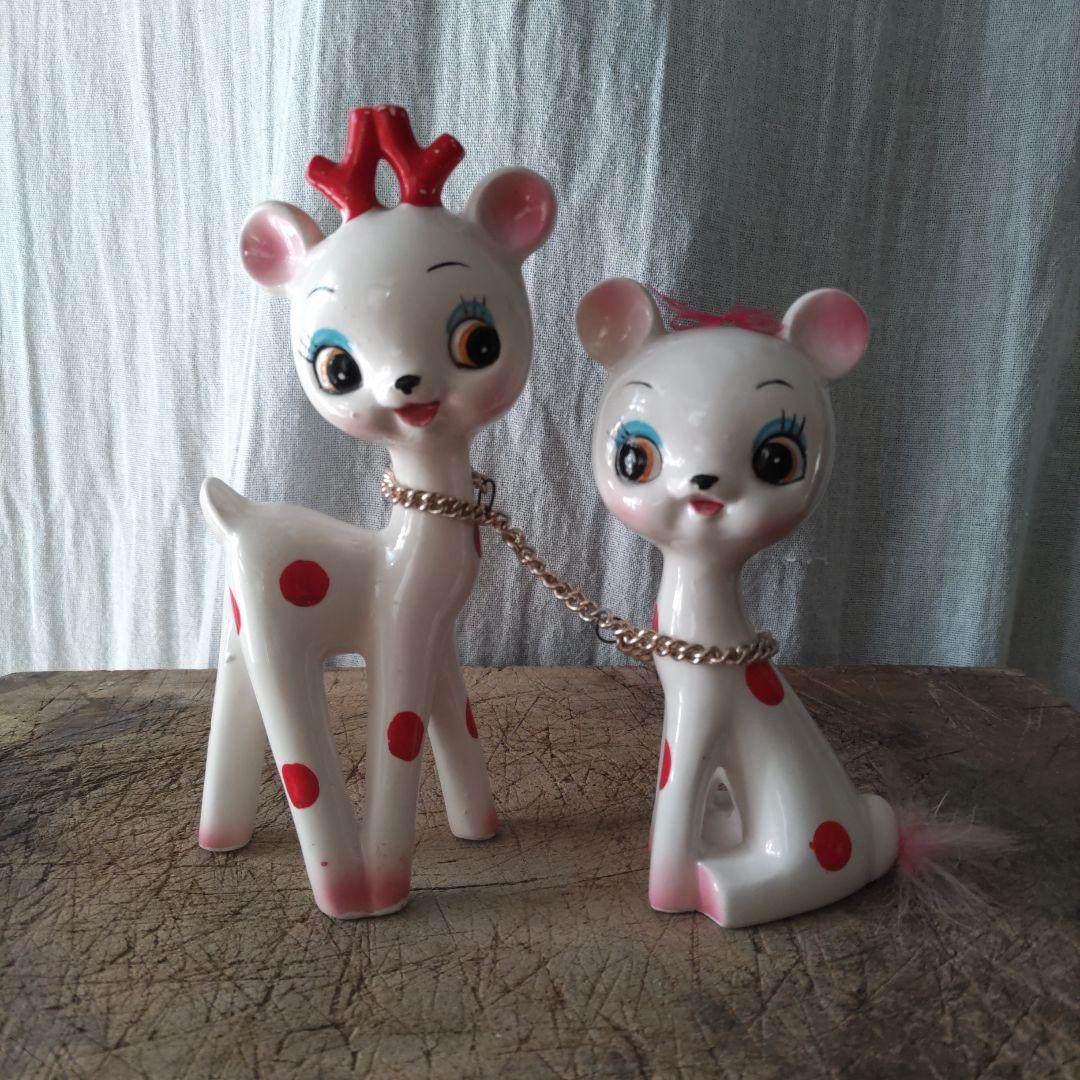 昭和レトロ バンビ 鹿 親子 置物 ヴィンテージ / 内藤ルネ 宇山あゆみ 猫