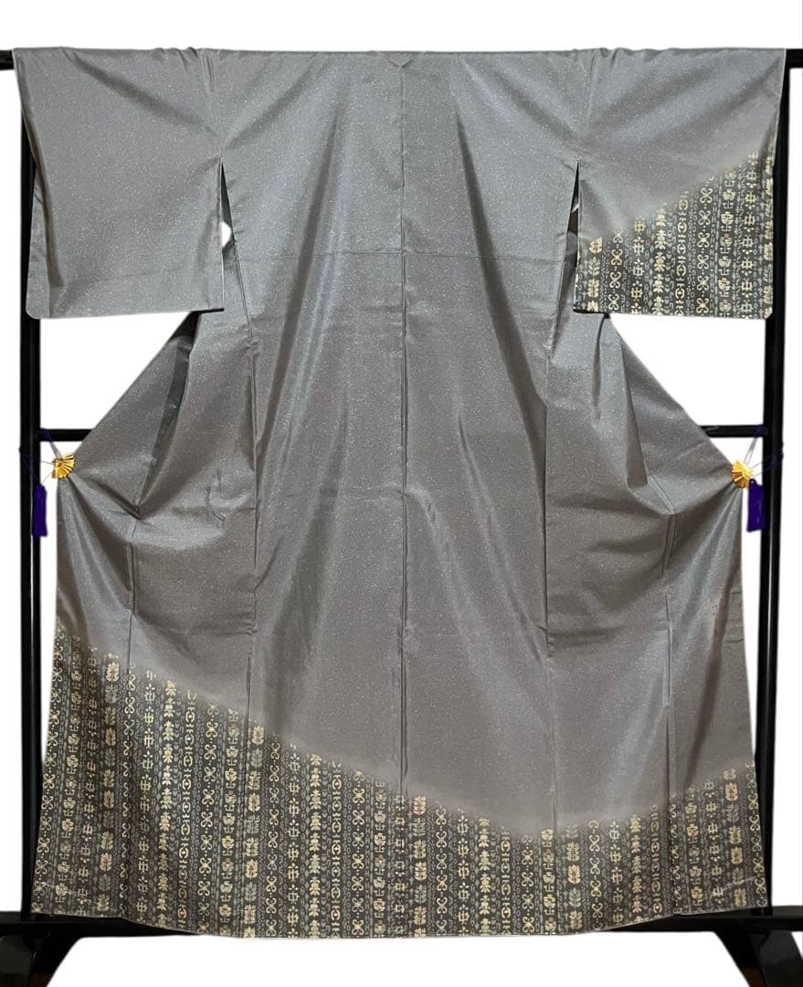 本場縞大島紬 二代目 川村久太郎 付下げ訪問着 蒔糊 小花 美品 イ6078