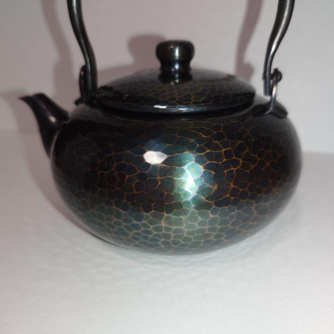 【美品】玉川堂　紫金色鎚肌 銅製急須　鎚起銅器、共箱/茶道具