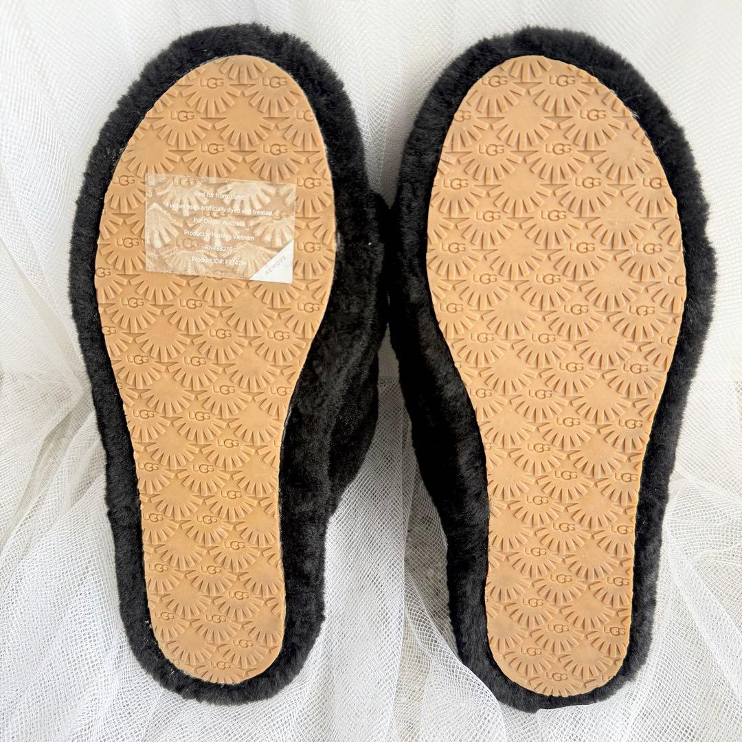 超美品　UGG バックストラップ サンダル ブラック ファー 羊毛 24.5cm