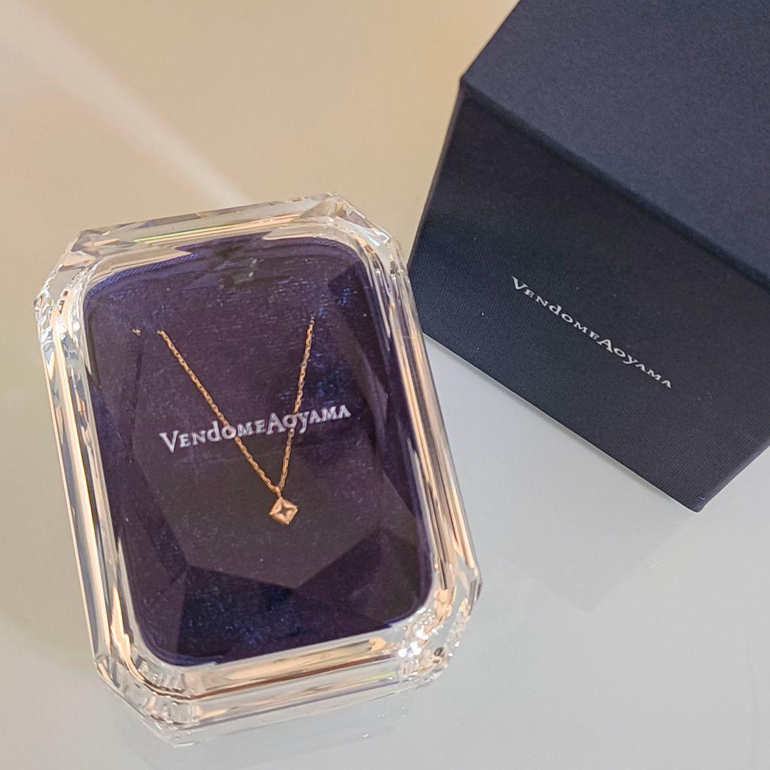 美品　ヴァンドーム青山　K10 YG　スクエア　天然石　シンプル　ネックレス