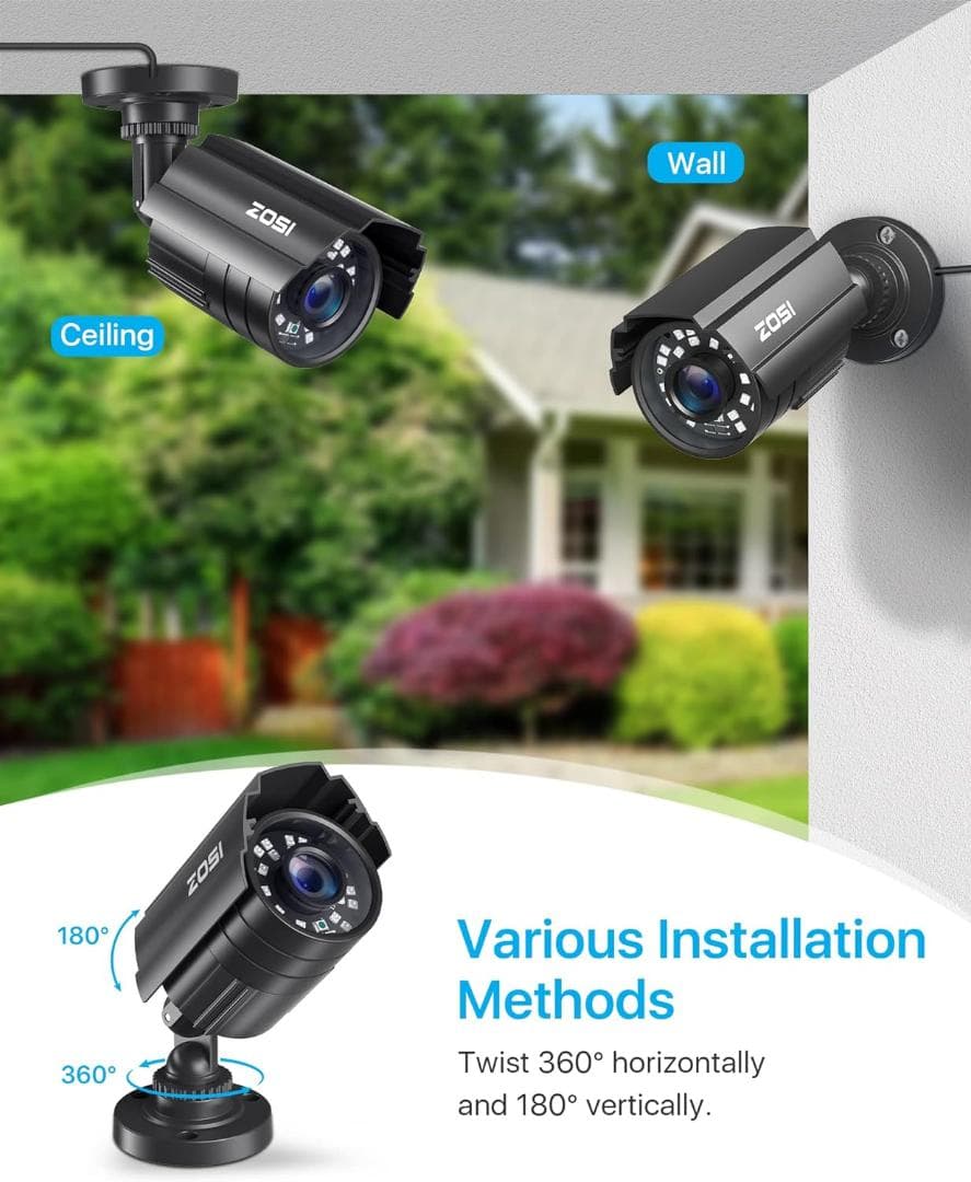 防犯カメラ 1080P 230万画素 広範囲撮影 赤外線24個 宅内外設置可