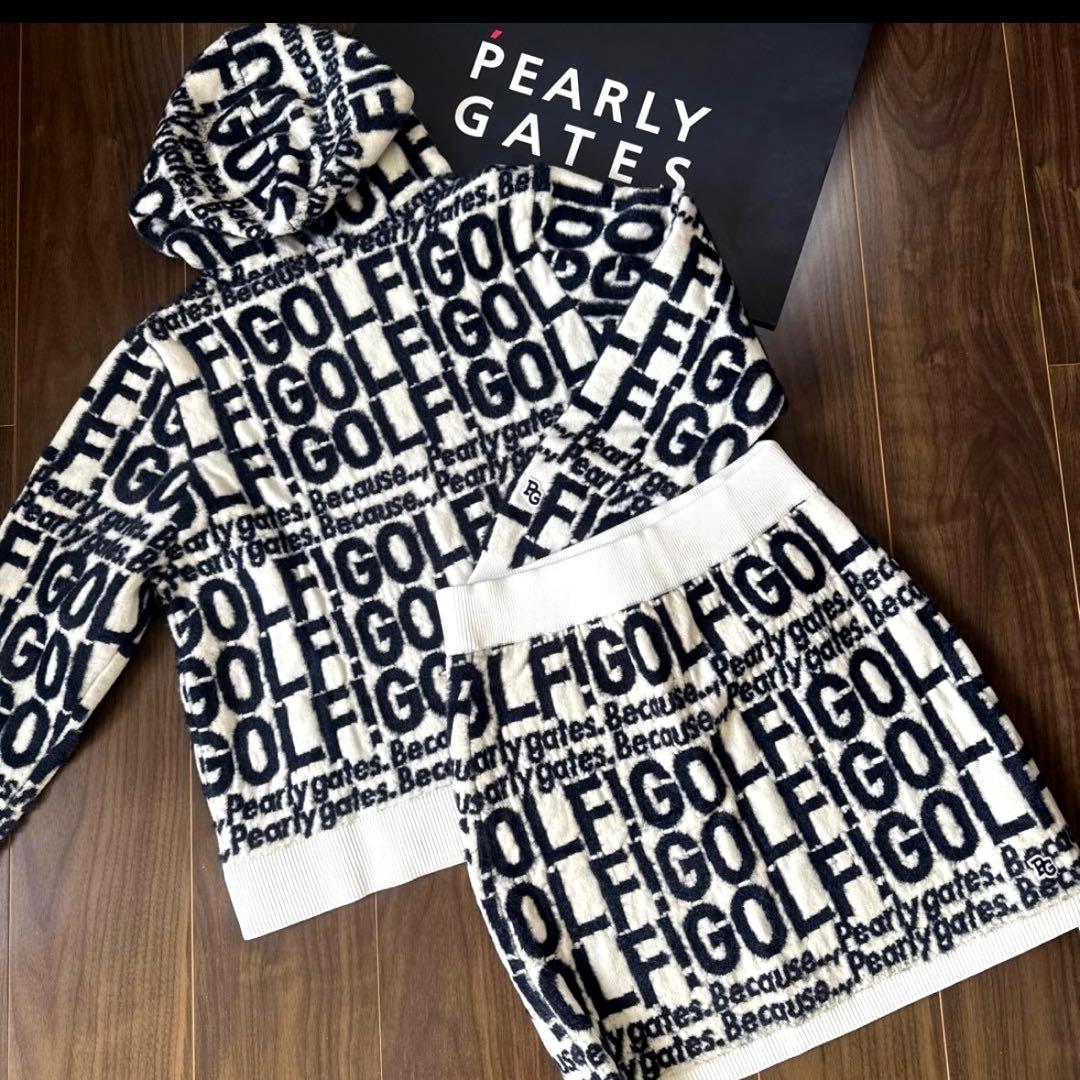 新品♪96.800円PEARLY GATES フードニットパーカー＆スカート Ｌ