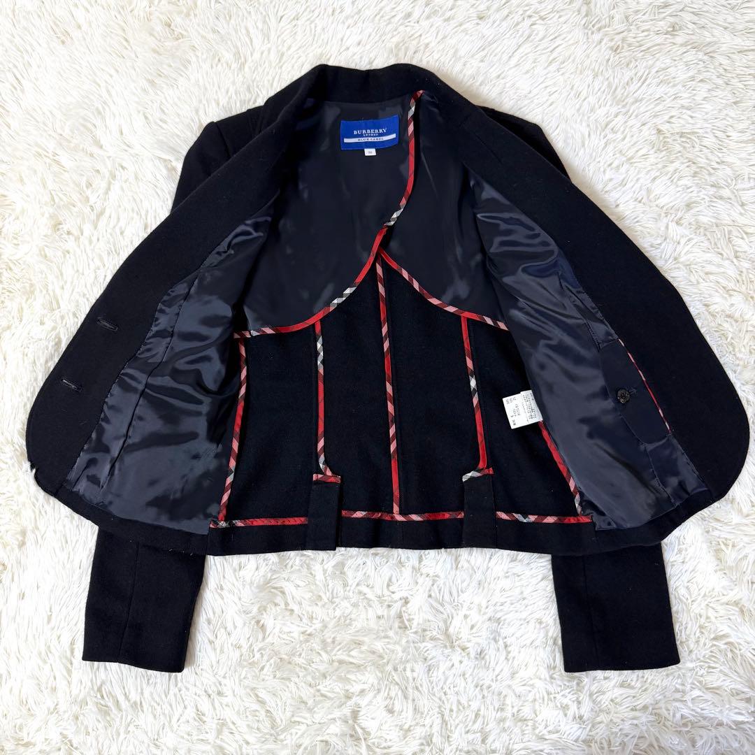 バーバリーブルーレーベル テーラードジャケット ロゴ釦 ノバチェック 38