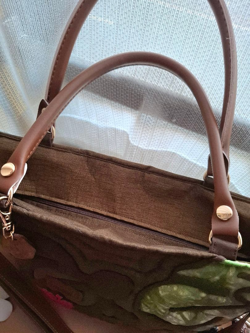 ハワイアンキルト　横長バッグ　2WAY　ファスナー付き　ホヌ