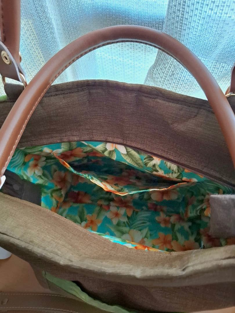 ハワイアンキルト　横長バッグ　2WAY　ファスナー付き　ホヌ